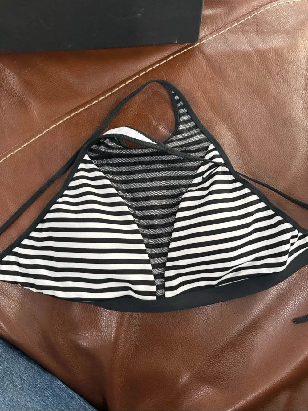 Nike Black & White Striped Bikini Top